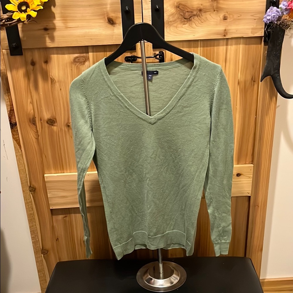 GAP Sage Green V-Neck Long Sleeve Top